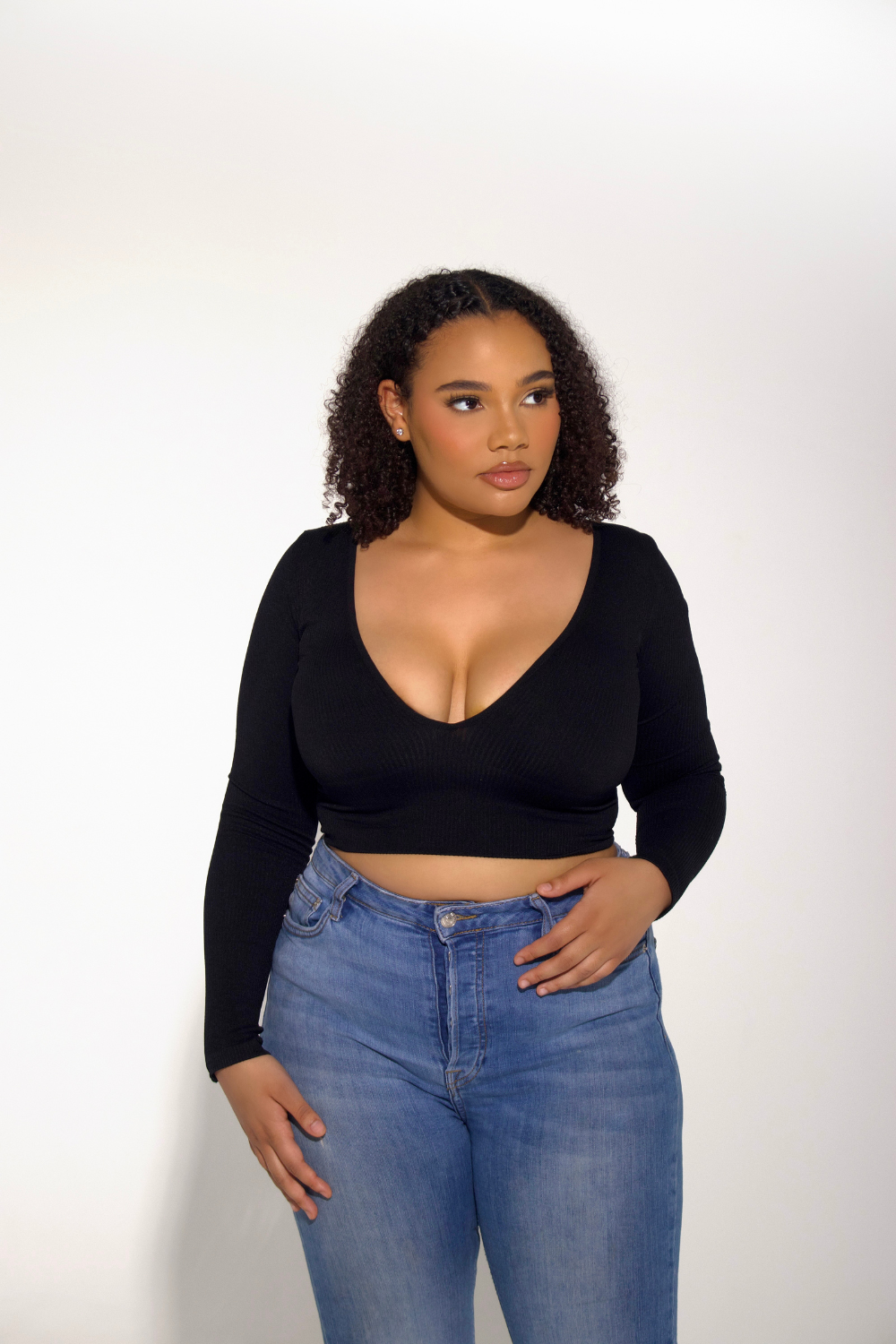 Long Sleeve Deep V Top